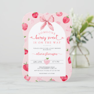 Convite Chá de Bebê Rosa Doce Morango Berry Fofo