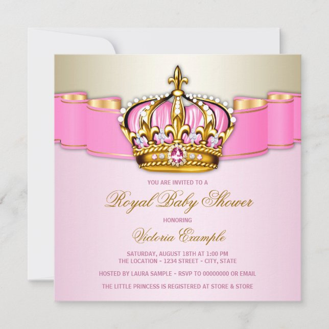 Convite Chá de Bebê Rosa Dourado da Realeza (Frente)