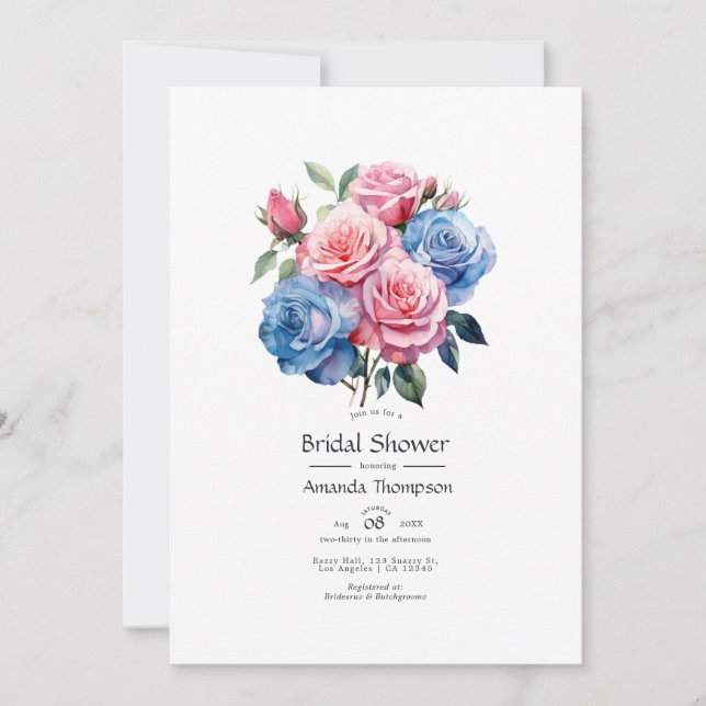 Convite Chá de Bebê Rosa e Azul Floral (Frente)