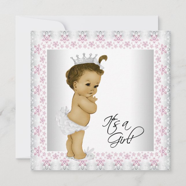 Convite Chá de Bebê Rosa e Cinza (Frente)