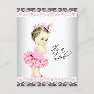 Convite Chá de Bebê Rosa e Cinza Princesa Tutu