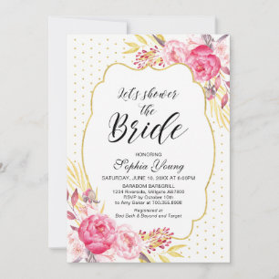 Convite Chá de Bebê Rosa e Dourado Festa de Chá de Noivado