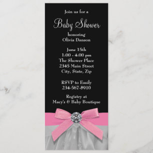 Convite Chá de Bebê Rosa e Preto para Menina