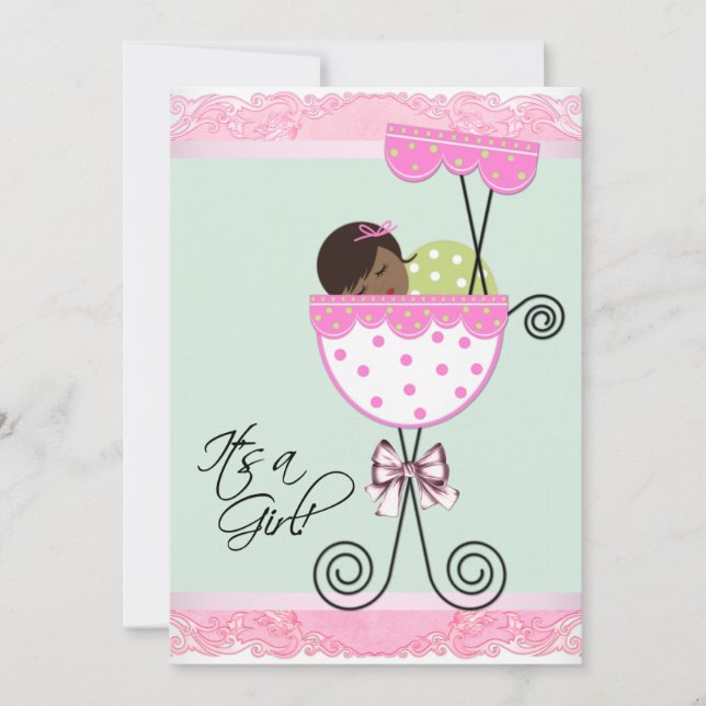 Convite Chá de Bebê Rosa e Verde (Frente)