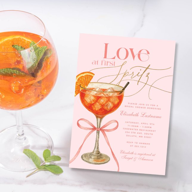Convite Chá de Bebê Rosa Elegante com Laranjada Aperol Spr (Elegant Pink Orange Aperol Spritz Bridal Shower Invitation)