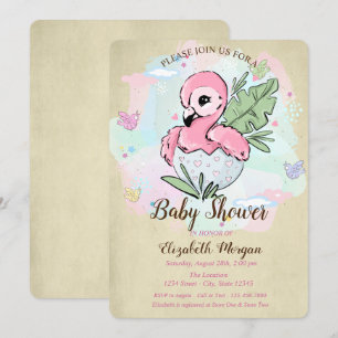 Convite Chá de Bebê Rosa Flamingo Borboletas Fofas Bebês