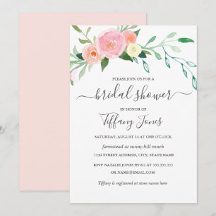 Convite Chá de Bebê Rosa Moderno com Aquarela Floral Pêsse