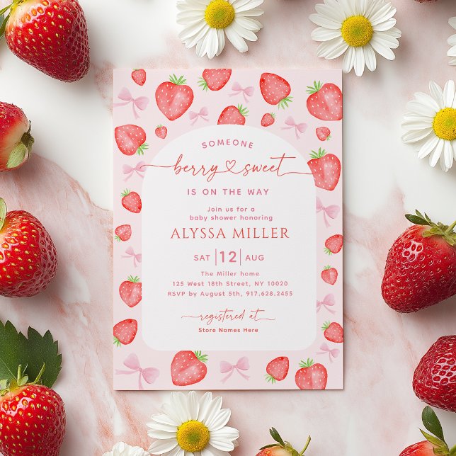 Convite Chá de Bebê Rosa Morango Doce Fruta (Criador carregado)