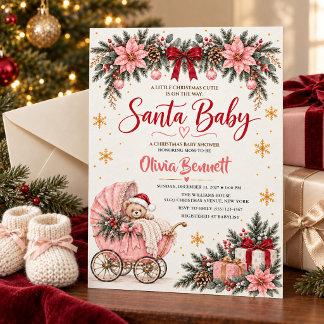 Convite Chá de Bebê Rosa Santa Baby Natal