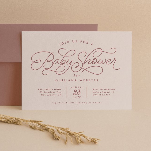 Convite Chá de bebê rosa suave e fofo em tom de blush doce (Criador carregado)