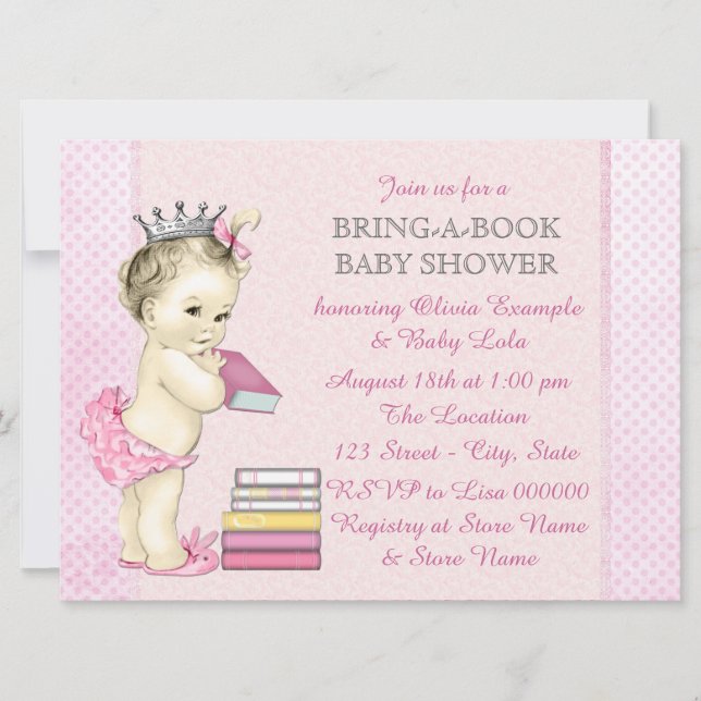 Convite Chá de Bebê Rosa Traga um Livro (Frente)