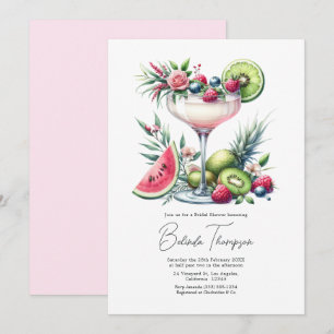 Convite Chá de Bebê Rosa Tropical Floral Cor de Rosa Brida
