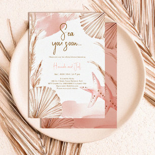 Convite Chá de Bebê Rosa Verão Oceano Mar Você Logo