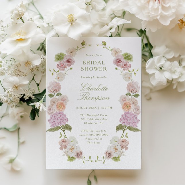 Convite Chá de Bebê Rosa Verde Floral (Criador carregado)