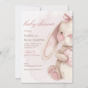 Convite Chá de Bebê Rosa Watercolor Coelhinho Fofo