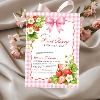Convite Chá de Bebê Rosa Xadrez Morango Doce