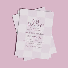 Convite Chá de Bebê Rosa Xadrez Oh Baby Moderno
