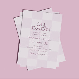 Convite Chá de Bebê Rosa Xadrez Oh Baby Moderno