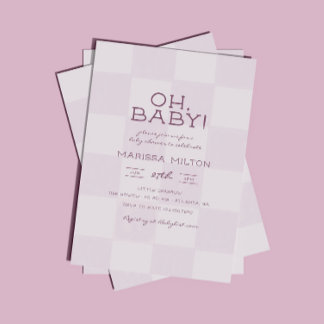 Convite Chá de Bebê Rosa Xadrez Oh Baby Moderno