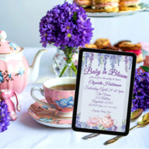 Convite Chá de Bebê Roxo Bebê em Flor