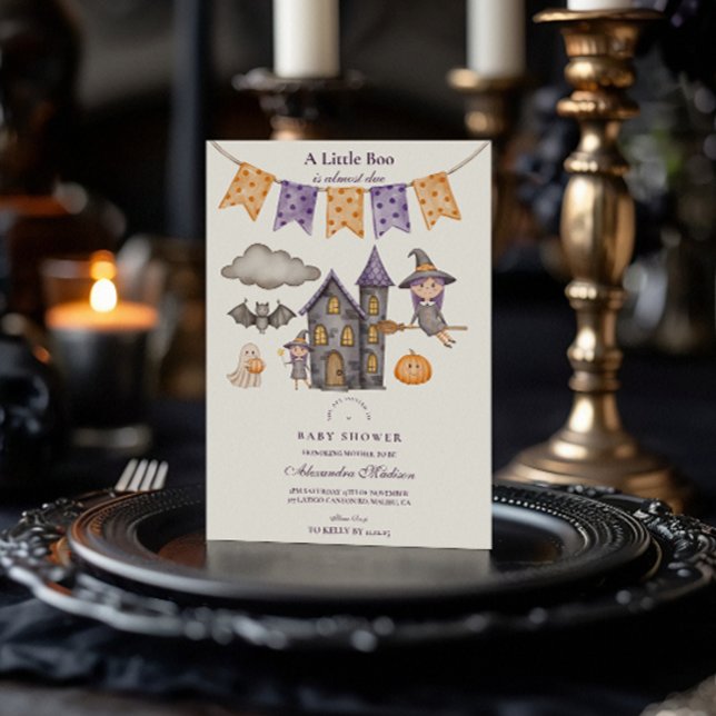Convite Chá de Bebê Roxo de Halloween Fofo (Criador carregado)