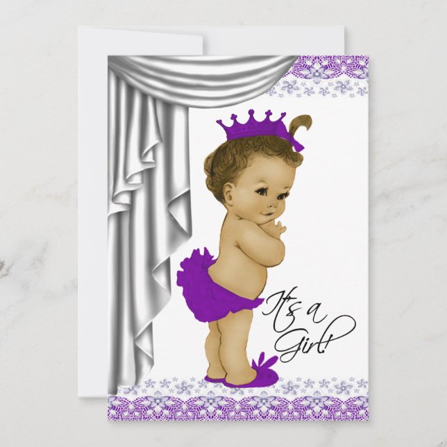 Convite Chá de Bebê Roxo e Cinza Doce Bebê (Frente)