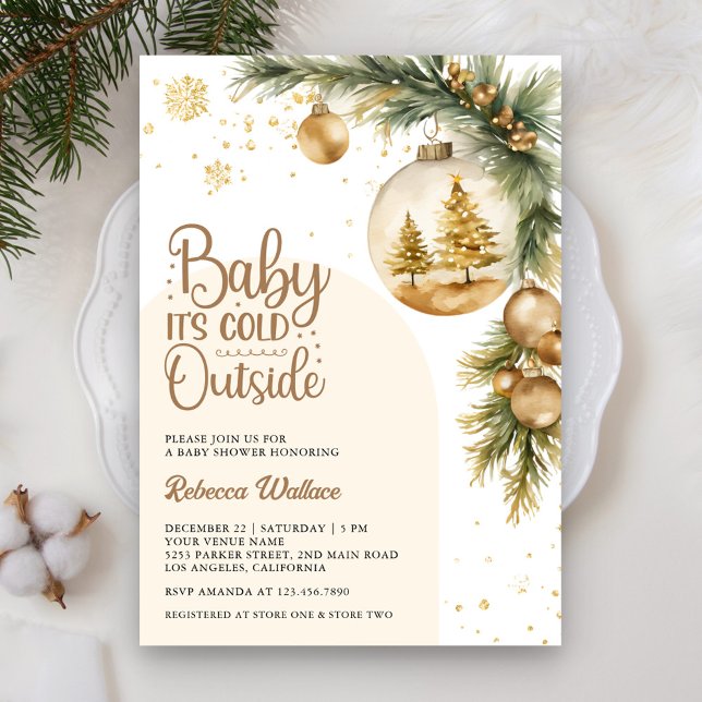 Convite Chá de Bebê Rústico Boho Neutro de Natal de Invern (Criador carregado)