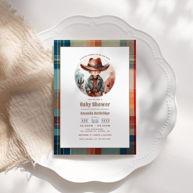 Convite Chá de Bebê Rústico Caubói Mousse de Mocha (Mocha Mousse Rustic Western Cowboy Baby Shower Invitation)