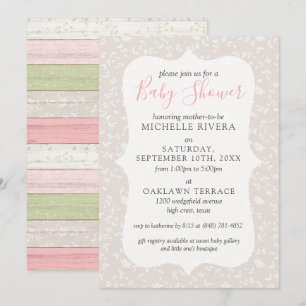 Convite Chá de Bebê Rústico Country Rosa e Verde Musgo com