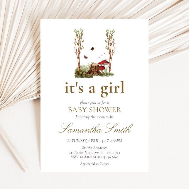 Convite Chá de Bebê Rústico de Cogumelos da Floresta (Mushroom Rustic Woodland Baby Shower Invitation)