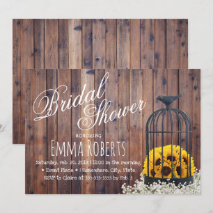 Convite Chá de Bebê Rústico de Girassol e Casa de Pássaro 