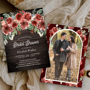Convite Chá de Bebê Rústico Floral com Foto em Marsala em 