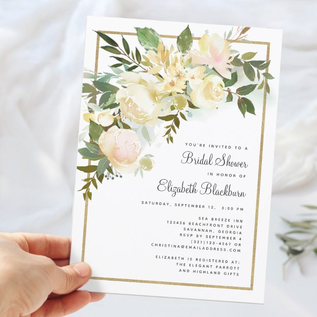 Convite Chá de Bebê Rústico Floral em Aquarela Elegante (Elegant Watercolor Floral Rustic Bridal Shower Invitation)