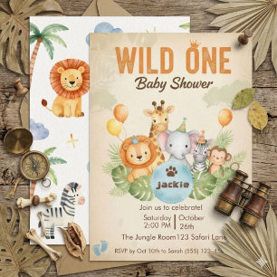 Convite Chá de Bebê Safari ao Ar Livre com Aquarela