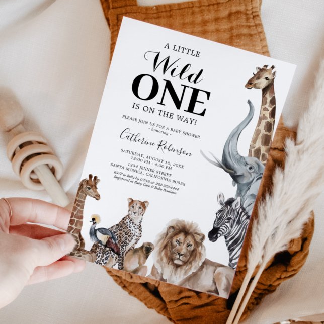 Convite Chá de Bebê Safari Elegante Wild One (Criador carregado)