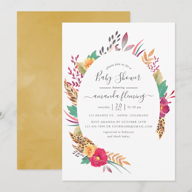 Convite Chá de Bebê Safari Floral em Aquarela (Frente/Verso)