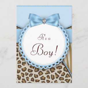 Convite Chá de Bebê Safari Marrom e Azul Elegante para Men