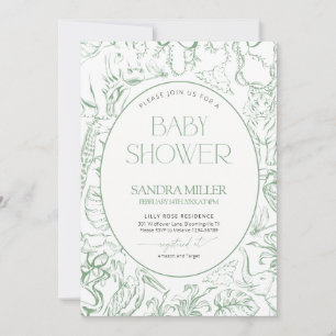 Convite Chá de Bebê Safari Verde Sage Toile de Jouy