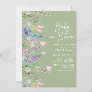 Convite Chá de Bebê Sage Green Spring Baby in Bloom