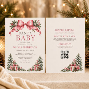 Convite Chá de Bebê Santa Baby com Laço Rosa
