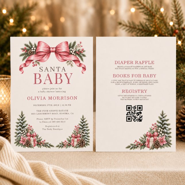 Convite Chá de Bebê Santa Baby com Laço Rosa (Criador carregado)