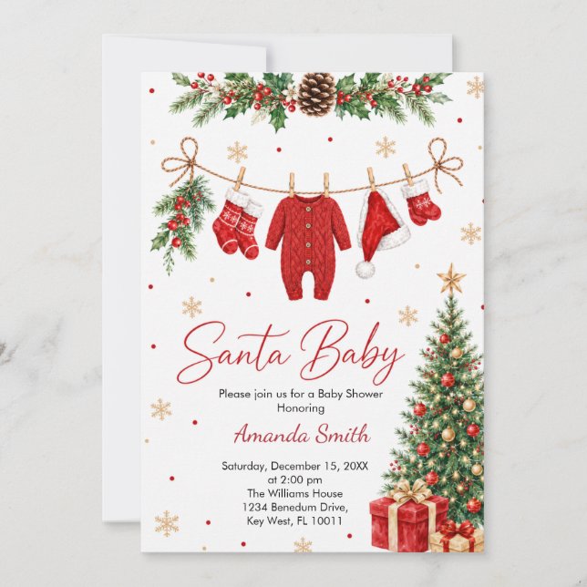Convite Chá de Bebê Santa Baby Roupas de Natal (Frente)