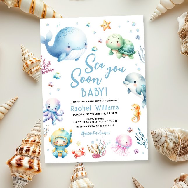 Convite Chá de Bebê Sea You Soon (Criador carregado)