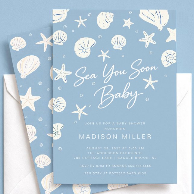 Convite Chá de Bebê Sea You Soon Azul Costeiro (Criador carregado)