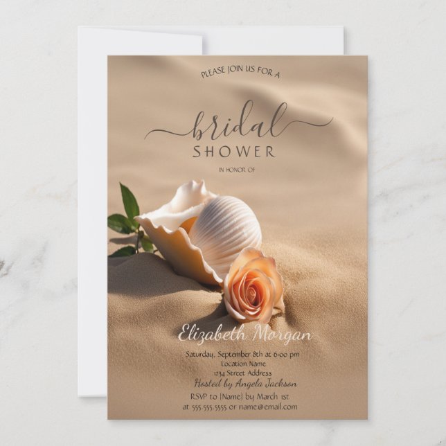 Convite Chá de Bebê Seashell Rose Sand Noiva (Frente)