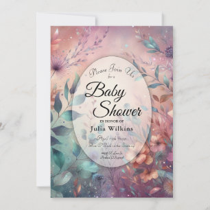 Convite Chá de Bebê Secret Garden em Brilho Noturno