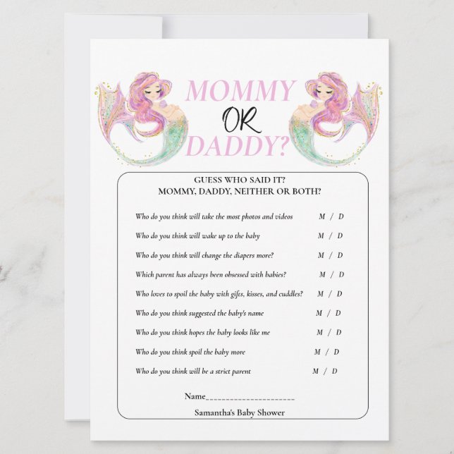 Convite Chá de Bebê Sereia Debaixo do mar. Menina (Frente)