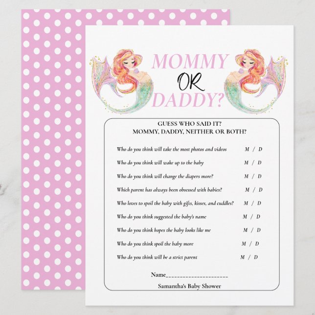 Convite Chá de Bebê Sereia Sob o mar. Mamãe ou Papai (Frente/Verso)