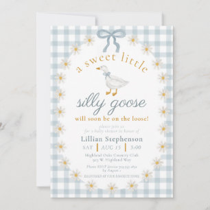 Convite Chá de Bebê Silly Goose Laço Azul Gingham