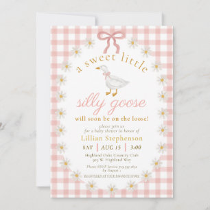 Convite Chá de Bebê Silly Goose Laço Rosa Gingham